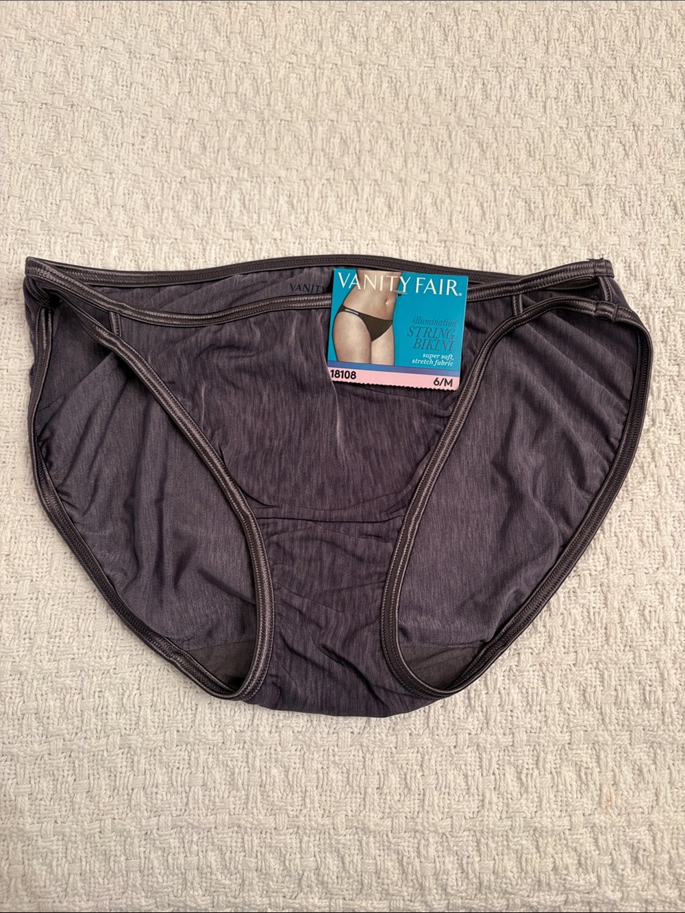 NWT Vanity Fair Charcoal Gray String Bikini Panty size 6/M style 18108
